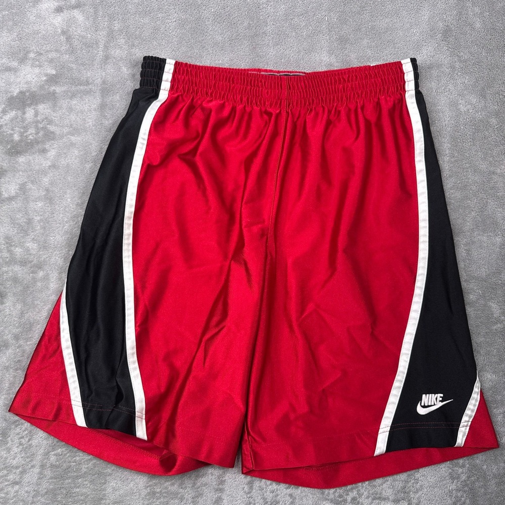 Nike Basketball Shorts Mens L Red Black Silky Shiny Dazzle Athletic Swoosh